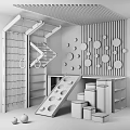 Indoor Play Equipment With Climbing Net Slide Wooden Steps And Circular Wall Decorations