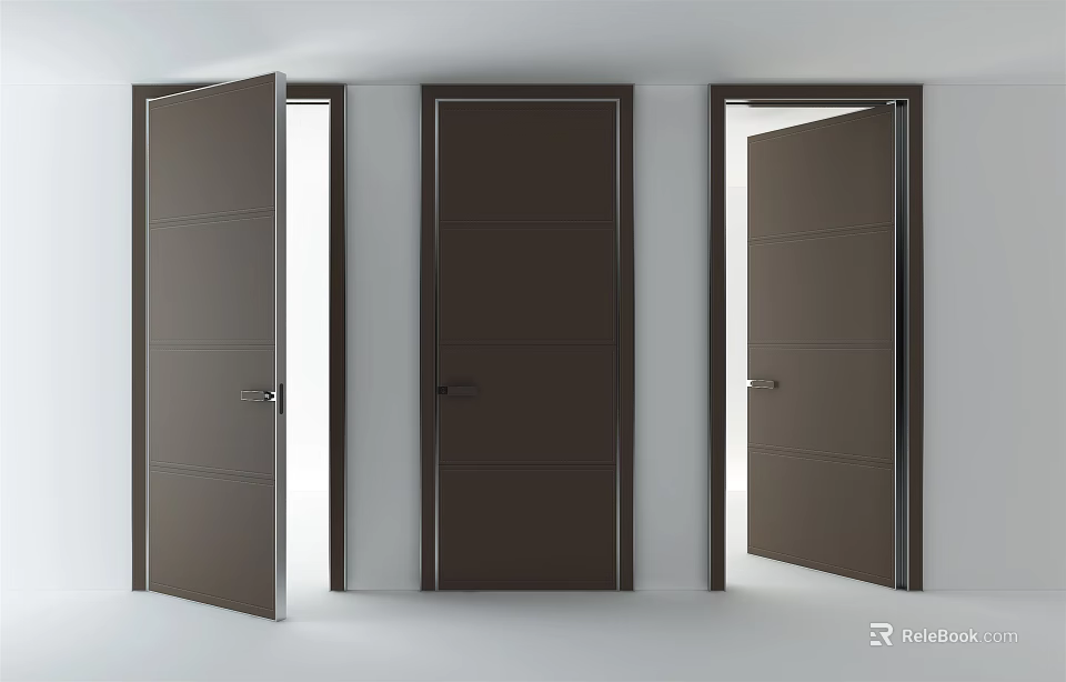 Dark Brown Swing Doors With Sleek Design For Home Interior Open And Closed 3d model 