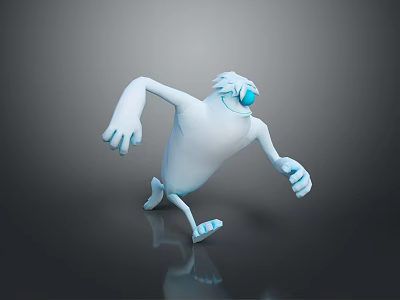 White Cartoon Style 3D Character With Blue Eyes Long Arms Long Legs And Dynamic Pose 3d model
