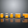 Multiple Yellow Computer Cases Arranged On Black Reflective Surface With Gray Background