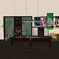Billiard Room Interior Featuring Pool Table Cue Rack Chandelier And Wall Posters 3d model
