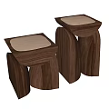 Modern Walnut Coffee Tables With Curved Base And Square Top Design Set 3d model