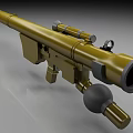 Golden Rocket Launcher With Mounted Scope Tactical Barrel And Sturdy Support Stand 3d model