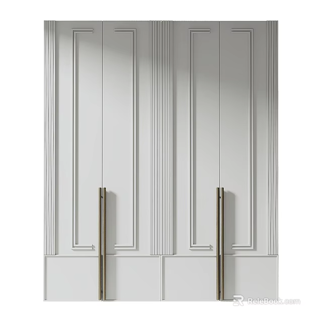 Modern Minimalist Wardrobe With White Vertical Stripes And Metal Handles 3d model 