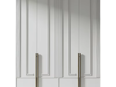 Modern Minimalist Wardrobe With White Vertical Stripes And Metal Handles 3d model