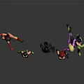 Dynamic Female Action Characters In Jumping Standing Poses With Colorful Costumes