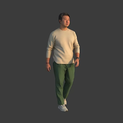 Man In Beige Sweater Green Pants Walking With White Shoes Casual Style Look 3d model