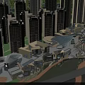 Modern Commercial Street With Waterfront Pedestrian Area And High Rise Buildings