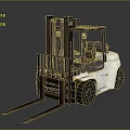 Industrial Forklift Vehicle With Front Forks Cabin White Body And Large Wheels