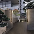Japanese Style Garden Landscape With Wooden Pavilion Rocks Trees And Stone Path