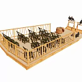 Handcrafted Wooden Boat Model with Seating Railings and Two Birds at Stern