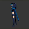 Blue Haired Game Character With Cape Skirt And Long Boots 3D Model Posing Arms Outstretched