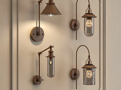 Vintage Metal Wall Sconces with Glass Shades and Decorative Brackets for Indoor Lighting 3d model