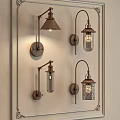 Vintage Metal Wall Sconces with Glass Shades and Decorative Brackets for Indoor Lighting