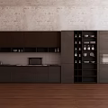 Dark Modern Kitchen Cabinets With Matte Finish Display Cabinet And Built In Oven