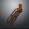 Wooden Staircase With Handrail And Steps Leading To Orange Door On Landing