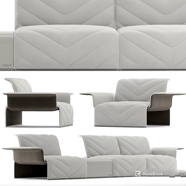 Modern Sofa And Chair Design With Chevron Pattern Gray Brown Upholstery 3d model 
