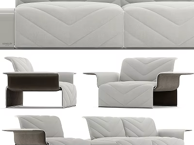 Modern Sofa And Chair Design With Chevron Pattern Gray Brown Upholstery 3d model