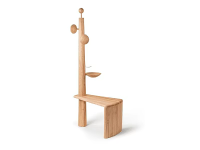 Modern Wooden Shoe Rack With Coat Hooks And Bench For Entryway 3d model