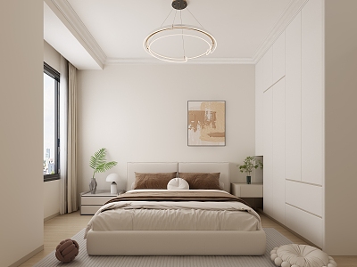 Cream wind master bedroom room black and white gray master bedroom room wardrobe chandelier ceiling lamp hanging picture master bedroom background wall bed toilet door 3d model