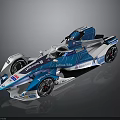Blue White BMW Formula E Racing Car With Allianz Sponsor Logos And Sleek Design