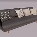 Gray Two Seater Sofa With Multiple Patterned Cushions And Wooden Legs 3d model
