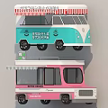 Vintage Mobile Food Trucks Featuring Blue Green And Pink Retro Ice Cream Design
