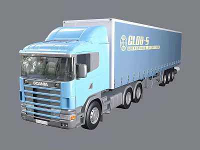 Blue Scania Truck Featuring GLOB5 International Transport Logo And Container Body 3d model