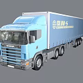Blue Scania Truck Featuring GLOB5 International Transport Logo And Container Body