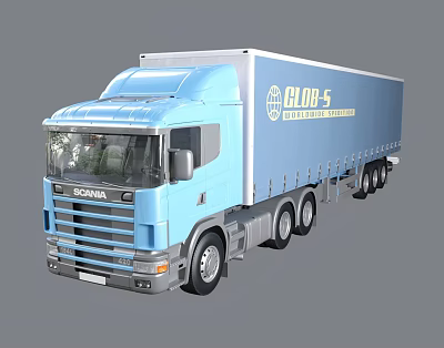 Blue Scania Truck Featuring GLOB5 International Transport Logo And Container Body 3d model