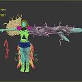 Dark Fantasy Character With Blue Hair Skeleton Face Black Outfit And Large Mechanical Structure
