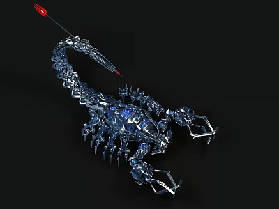 Mechanical Scorpion 3D Model With Metallic Structure Blue Lights Sharp Claws And Red Tail Stinger 3d model