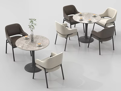 Modern Round Negotiation Table and Chairs with Marble Top and Brown Beige Seats 3d model