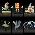 Decorative Ornament Set Featuring Diverse Character Animal And House Figurines