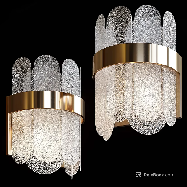 Modern Wall Lamp With Gold Metal Frame And Textured Glass Shade Design 3d model 