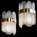 Modern Wall Lamp With Gold Metal Frame And Textured Glass Shade Design