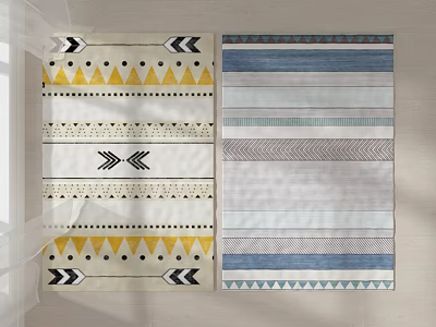 Stylish Square Rugs With Geometric Patterns And Striped Designs In Yellow Blue Gray White 3d model
