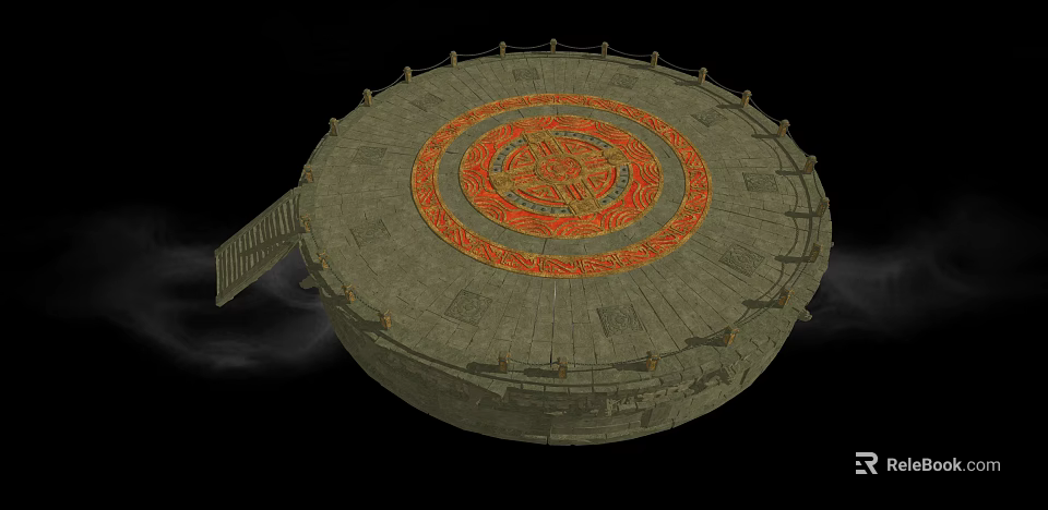 Ancient Circular Architectural Structure With Central Red Gold Pattern Steps And Surrounding Railing 3d model 