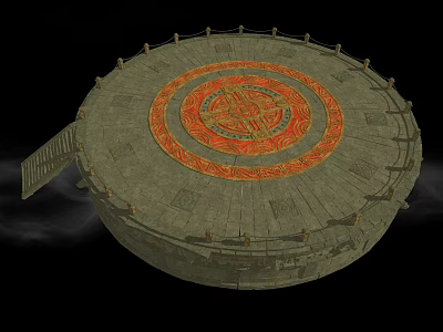 Ancient Circular Architectural Structure With Central Red Gold Pattern Steps And Surrounding Railing 3d model