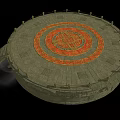 Ancient Circular Architectural Structure With Central Red Gold Pattern Steps And Surrounding Railing