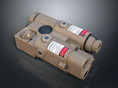 Brown Industrial Pneumatic Machinery Component With Dual Cylinder Design Warning Labels And Knob Controls 3d model