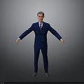 Man In Blue Pinstriped Suit Standing With Arms Outstretched On Gray Background