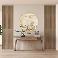 New Chinese style porch background wall end view table 3d model