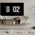 Wall Mounted TV Stand With Digital TV Display Decorative Items Potted Plant And Books