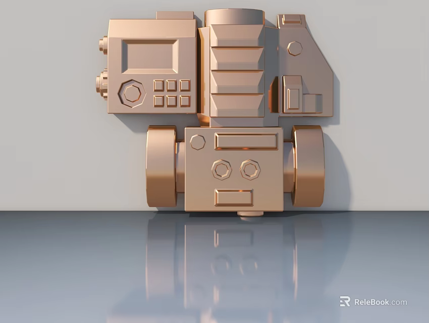 Golden Metal Swing Door Hardware Featuring Control Panel And Knobs 3d model 