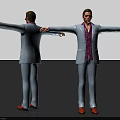 Men In White Suits Purple Patterned Shirts Orange Shoes Arms Outstretched Front Back Views