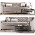 Light Gray Multi Seat Sofa With Tufted Design Plaid White Cushions And Coffee Table 3d model