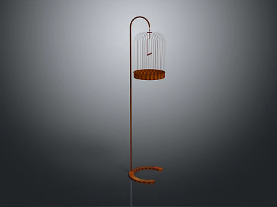 Standing Modern Decorative Ornament Set With Metal Birdcage Frame And Curved Base 3d model