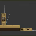 Old-fashioned Yellow Walkie-Talkie with Base Station Handheld Unit Antennas and Buttons
