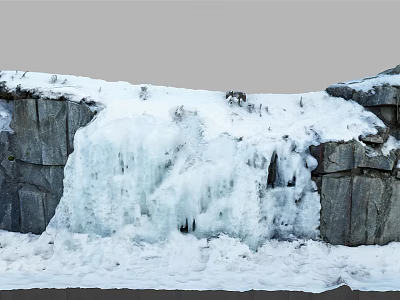 Garden Landscape With Thick Snow On Rocks And Cascading Ice Waterfall 3d model